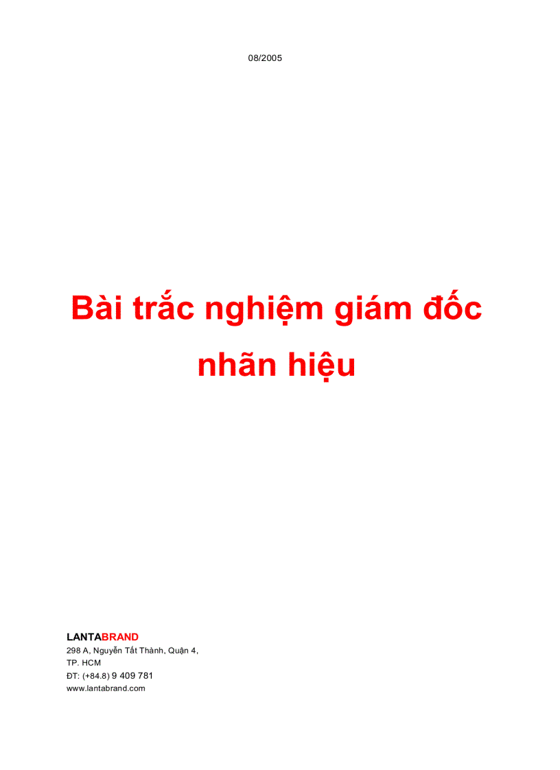 Bài trắc nghiệm giám đốc nhãn hiệu