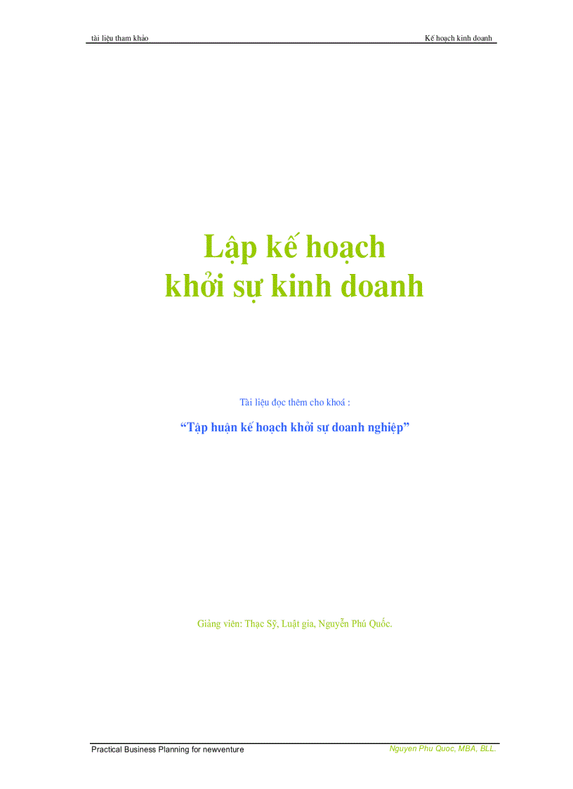 Lập kế hoạch khởi sự kinh doanh