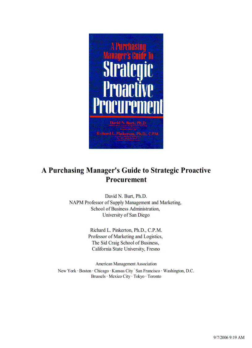 A Purchasing Manager s Guide to Strategic Proactive Procurement