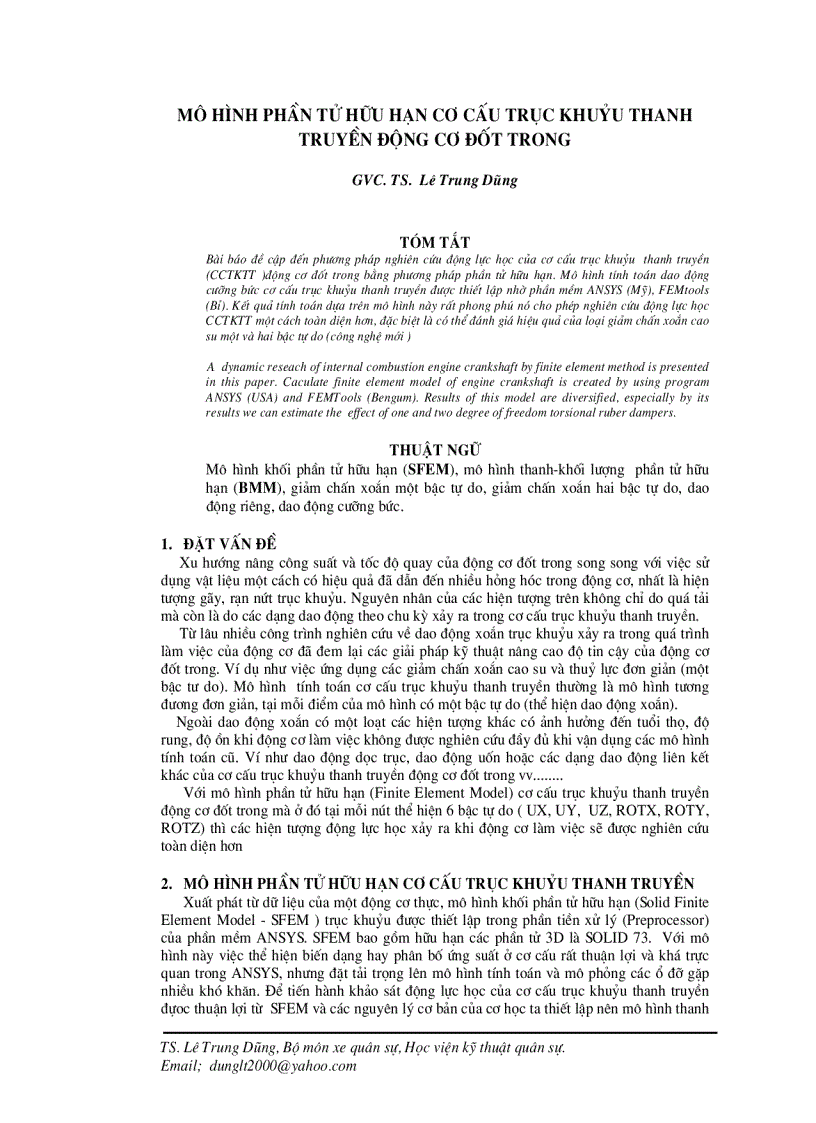 Mô hình phần tử hữu hạn cơ cấu trục khuỷu thanh truyền động cơ đốt trong