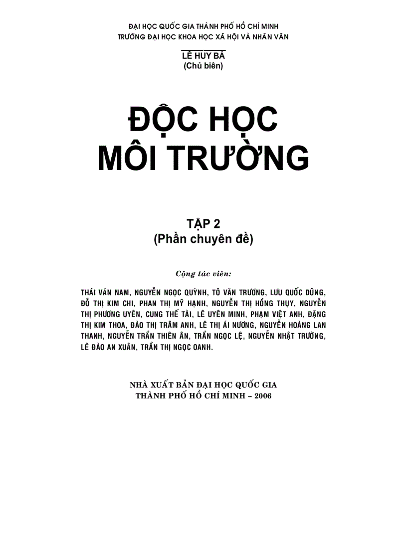 Độc Học Môi Trường 2 phần chuyên đề