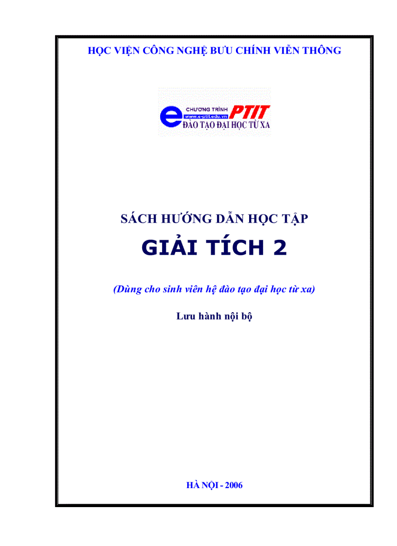 Sách hướng dẫn học tập Giải tích 2