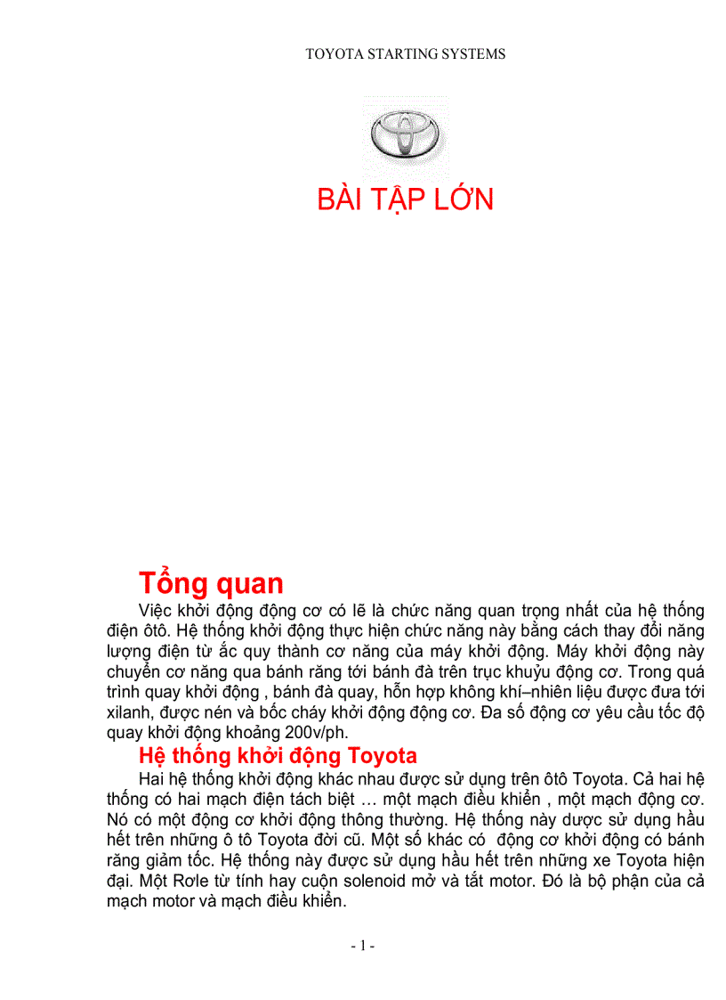 Hệ Thống Khởi Động xe Toyota