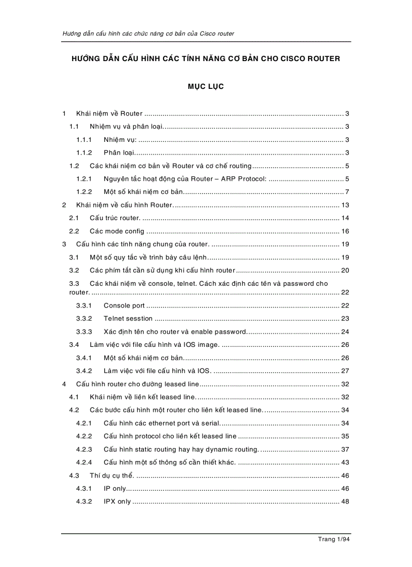 Hướng dẫn cấu hình các chức năng cơ bản của Cisco router