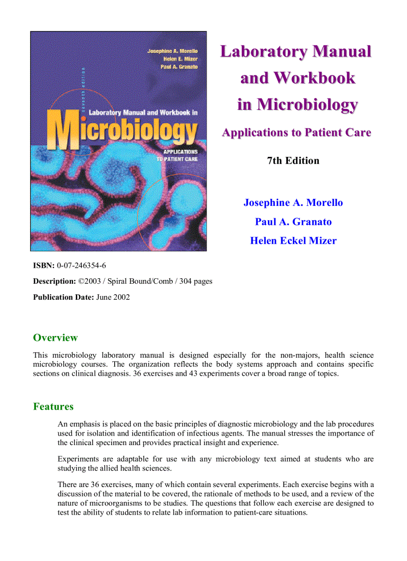 Laboratory Manual and Workbook in Microbiology 7th Edition