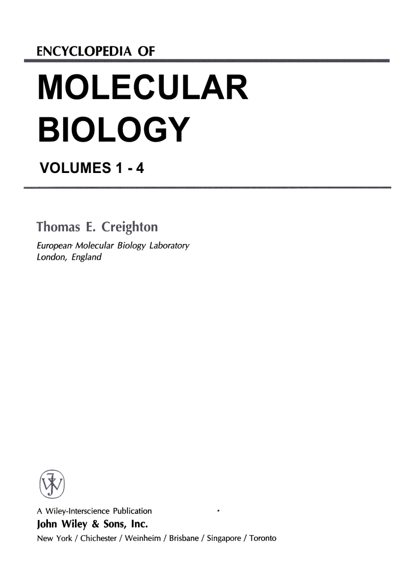 Encyclopedia of Molecular Biology