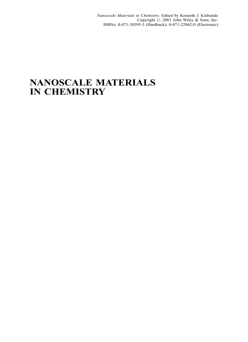 Nanoscale Materials in Chemistry 1st Edition