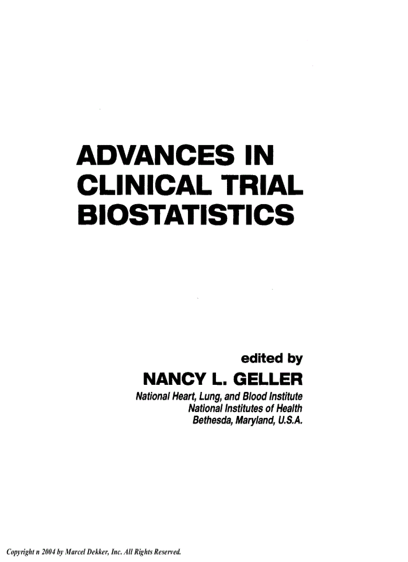 Advances in Clinical Trial Biostatistics 1st Edition