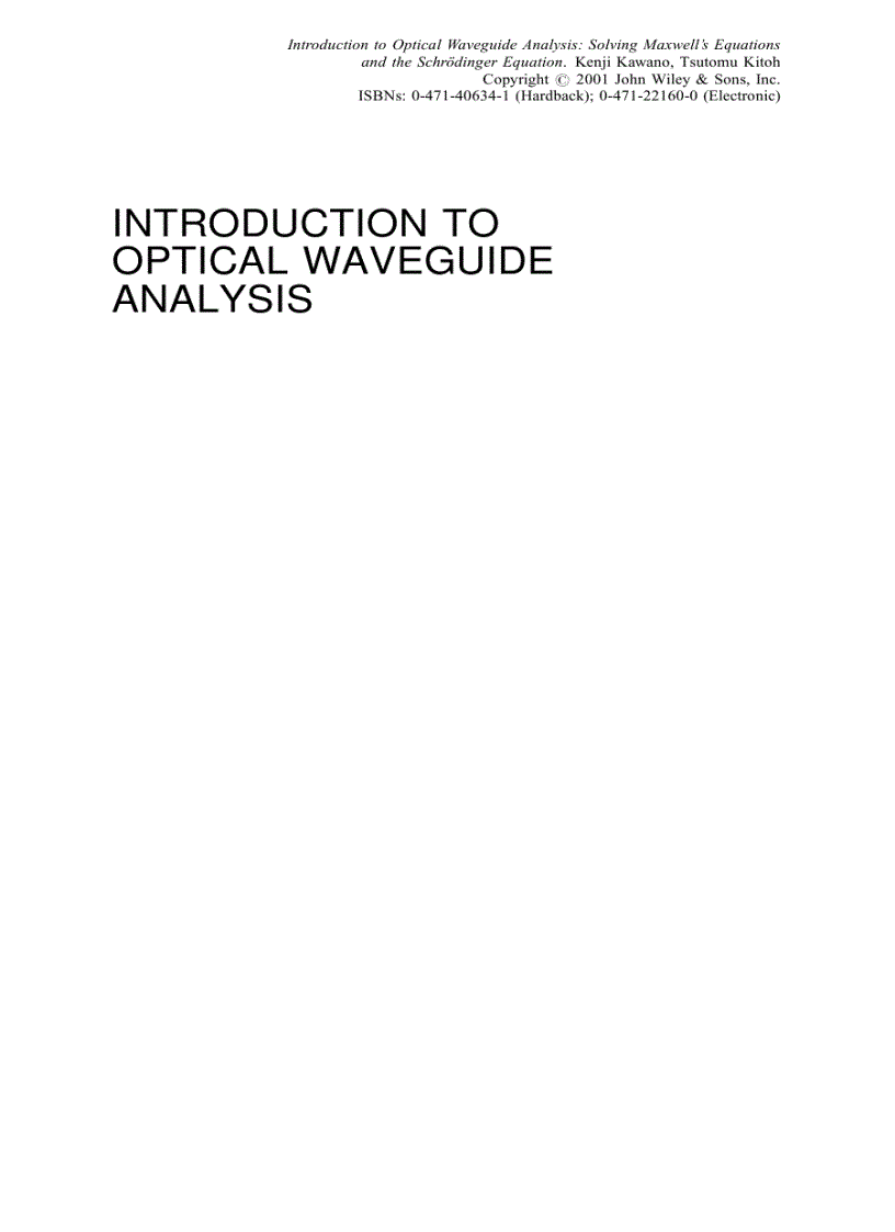 Introduction to Optical Waveguide Analysis