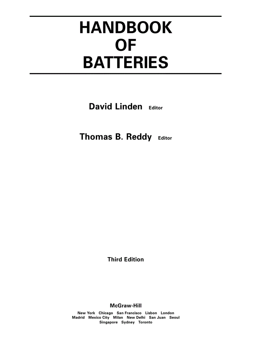 Handbook of Batteries