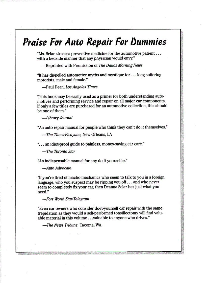 Auto Repair For Dummies Rev Upd Edition