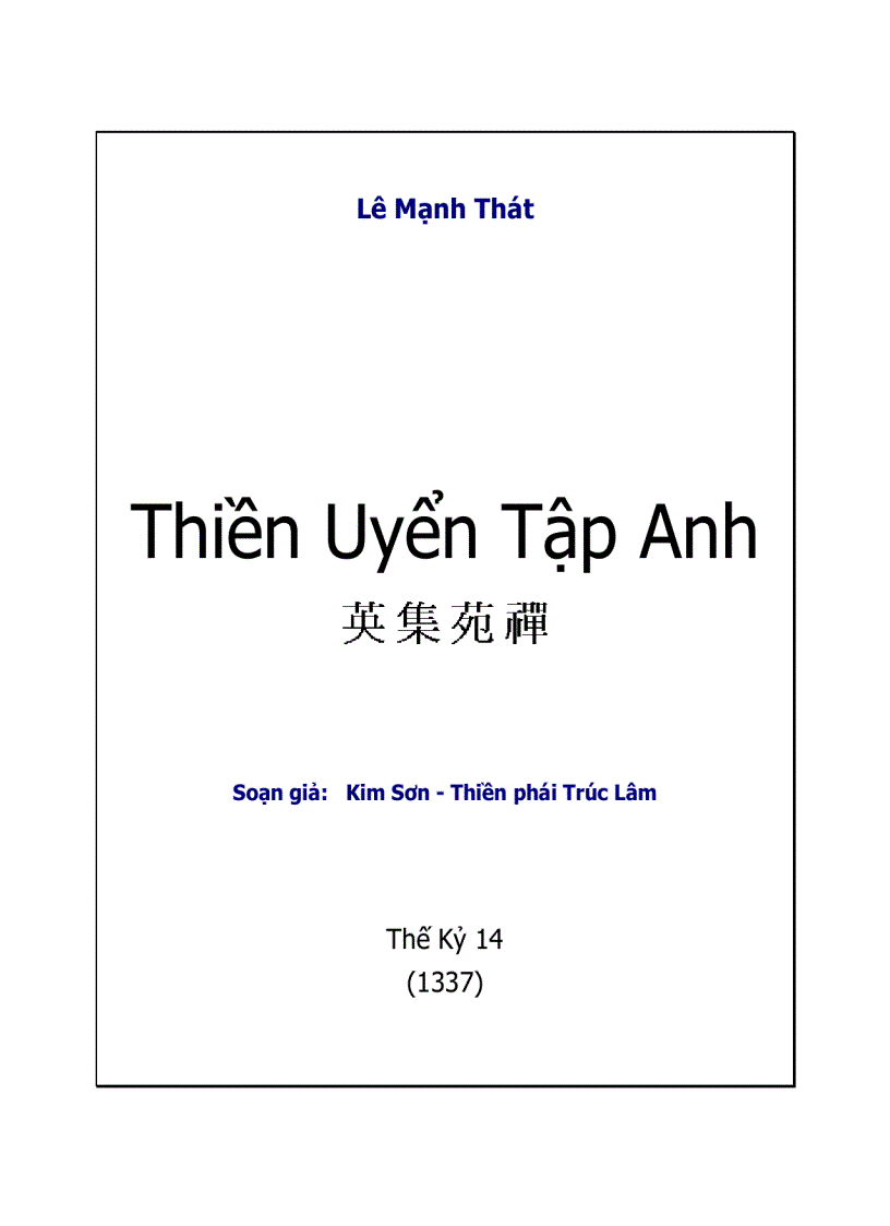 Thiền uyển tập anh thế kỉ 14 1337 Lê Mạnh Phát