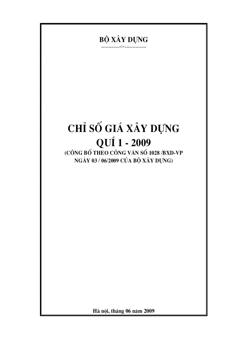 Chỉ số giá xây dựng Quí 1 2009