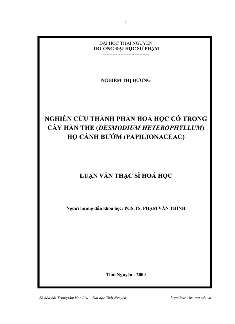 Nghiên cứu thành phần hoá học có trong cây hàn the desmodium heterophyllum họ cánh bướm papilionaceac