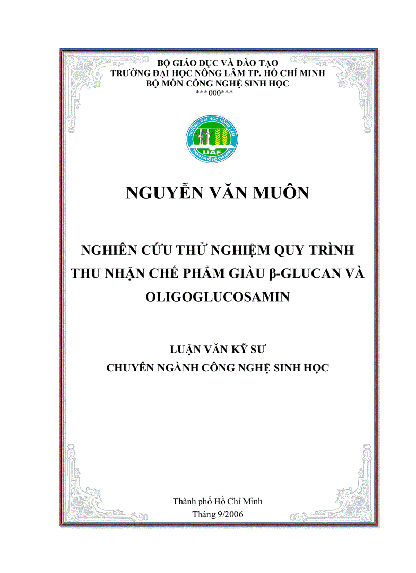 Nghiên cứu thử nghiệm quy trình thu nhận chế phẩm giàu β glucan và oligoglucosamin