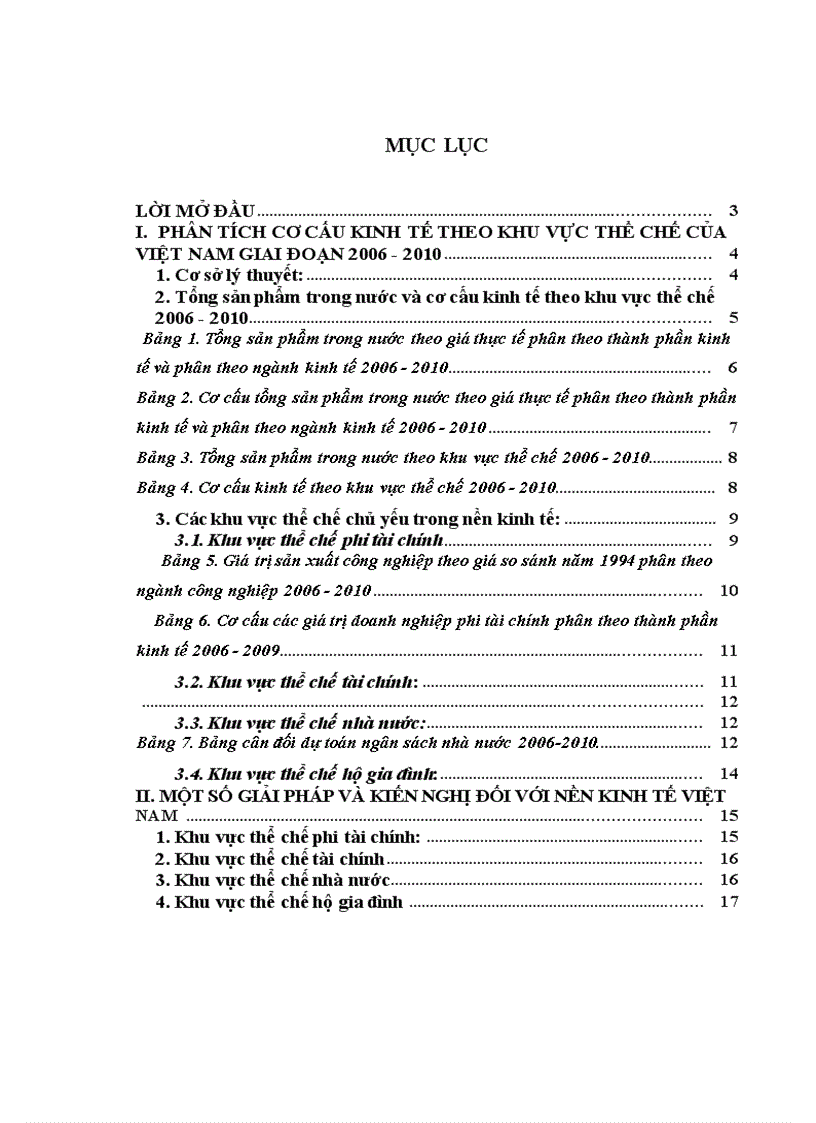 Phân tích cơ cấu kinh tế theo các khu vực thể chế của Việt Nam giai đoạn 2006 2010