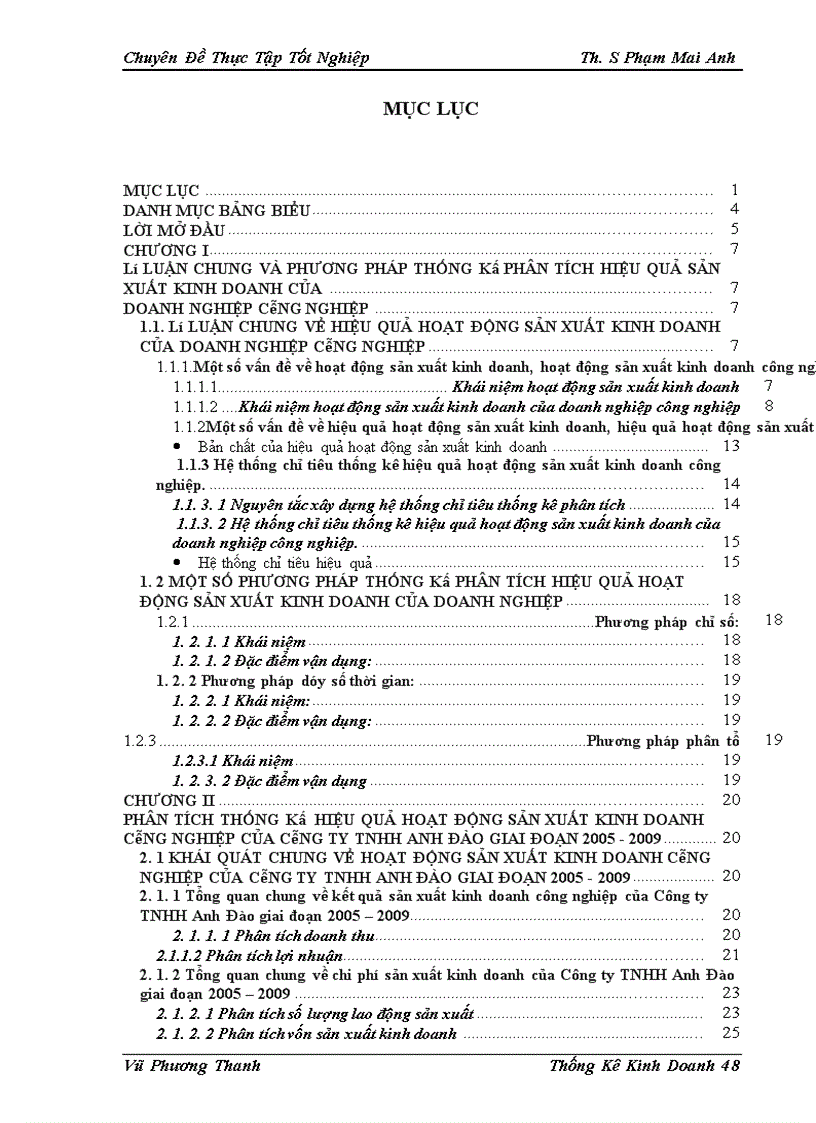 Phân tích thống kê hiệu quả hoạt động sản xuất kinh doanh công nghiệp của Công ty TNHH Anh Đào giai đoạn 2005 2009 1