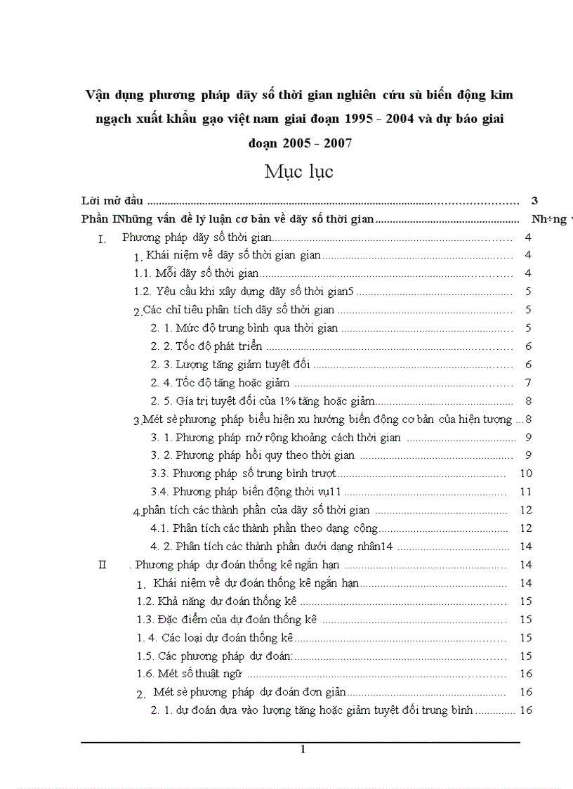 phân tích sự biến động của kim ngạch xuất khẩu gạo dựa vào dãy số thời gian giai đoạn 1995 2004 và dự báo giai đoạn 2004 2007 1