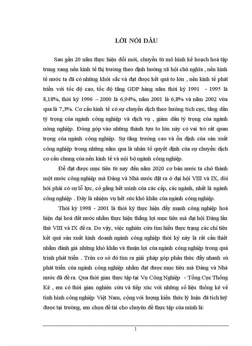 Vận dụng một số phương pháp thống kê để phân tích kết quả sản xuất kinh doanh ngành công nghiệp Việt Nam thời kỳ 1998 2001 1