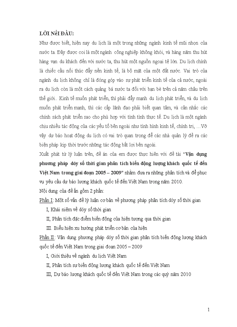 Vận dụng phương pháp dãy số thời gian phân tích biến động lượng khách quốc tế đến Việt Nam trong giai đoạn 2005 2009 1