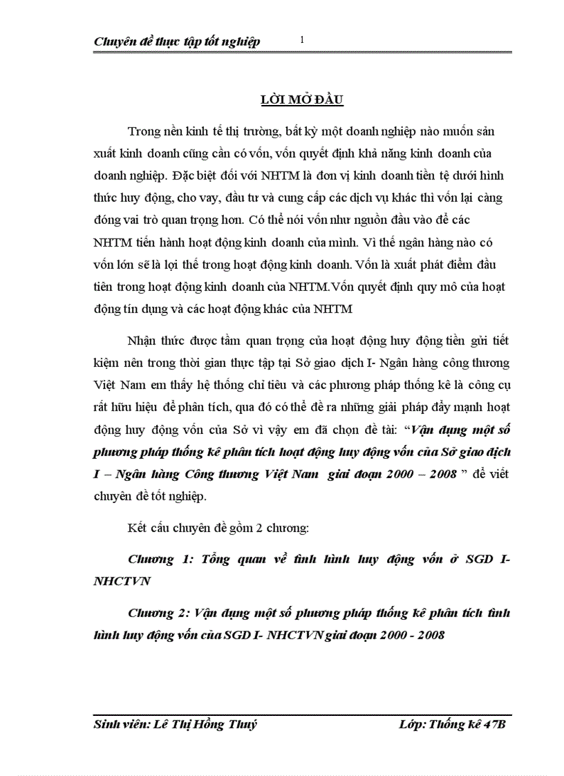 Vận dụng một số phương pháp thống kê phân tích hoạt động huy động vốn của Sở giao dịch I Ngân hàng Công thương Việt Nam giai đoạn 2000 2008