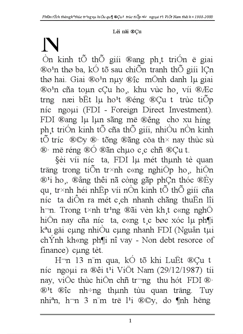 Phân tích thống kê thực trạng và hiệu quả đầu tư trực tiếp nước ngoài tại Việt Nam thời kỳ 1988 2000 1