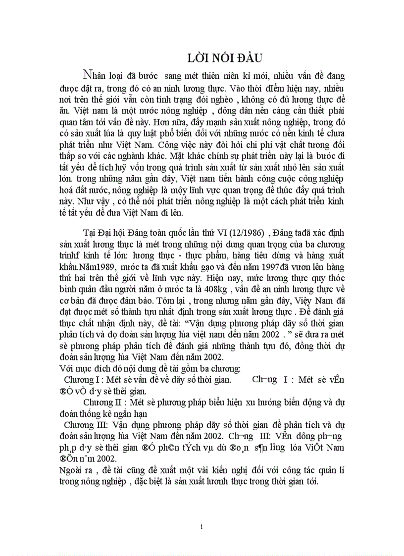 Vận dụng phương pháp dãy số thời gian phân tích và dợ đoán sản lượng lúa việt nam đến năm 2002 1