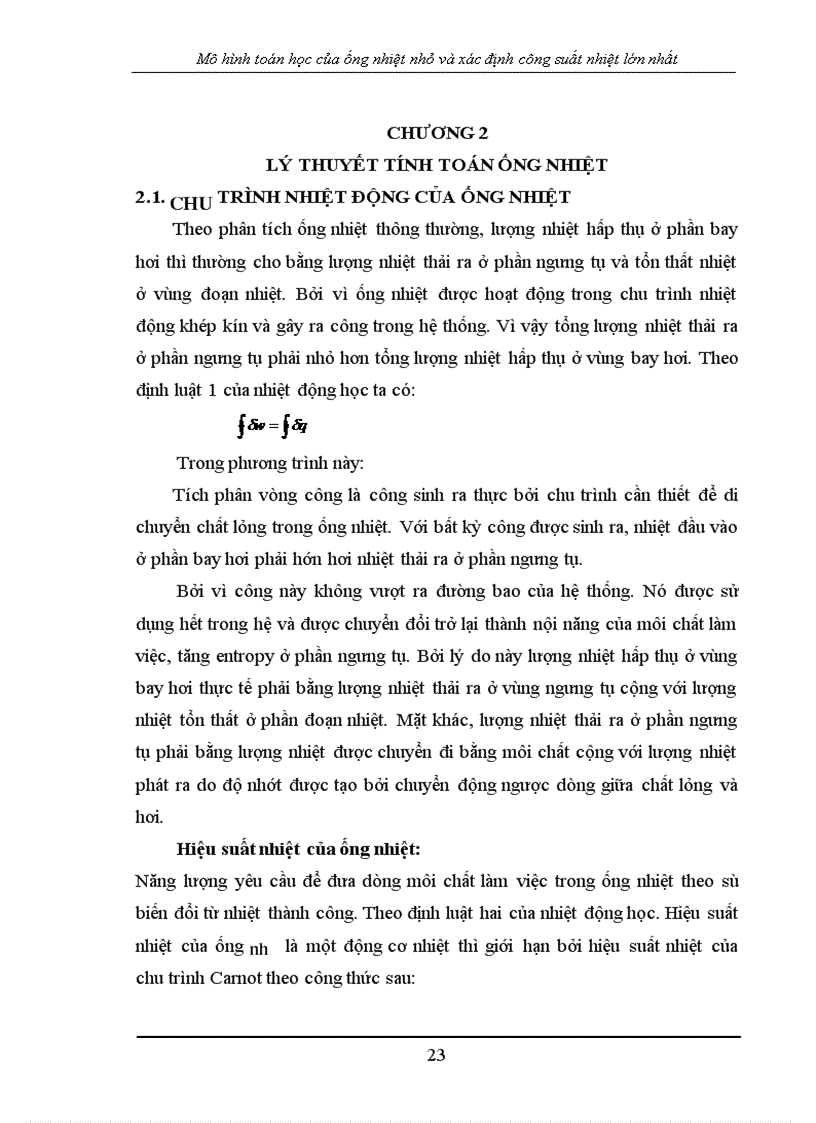 Mô hình toán học của ống nhiệt nhỏ và xác định công suất nhiệt lớn nhất