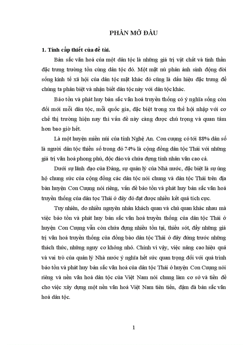 Quản lý Nhà nước trong việc bảo tồn và phát huy bản sắc văn hoá dân tộc Thái ở huyện Con Cuông Nghệ An 1