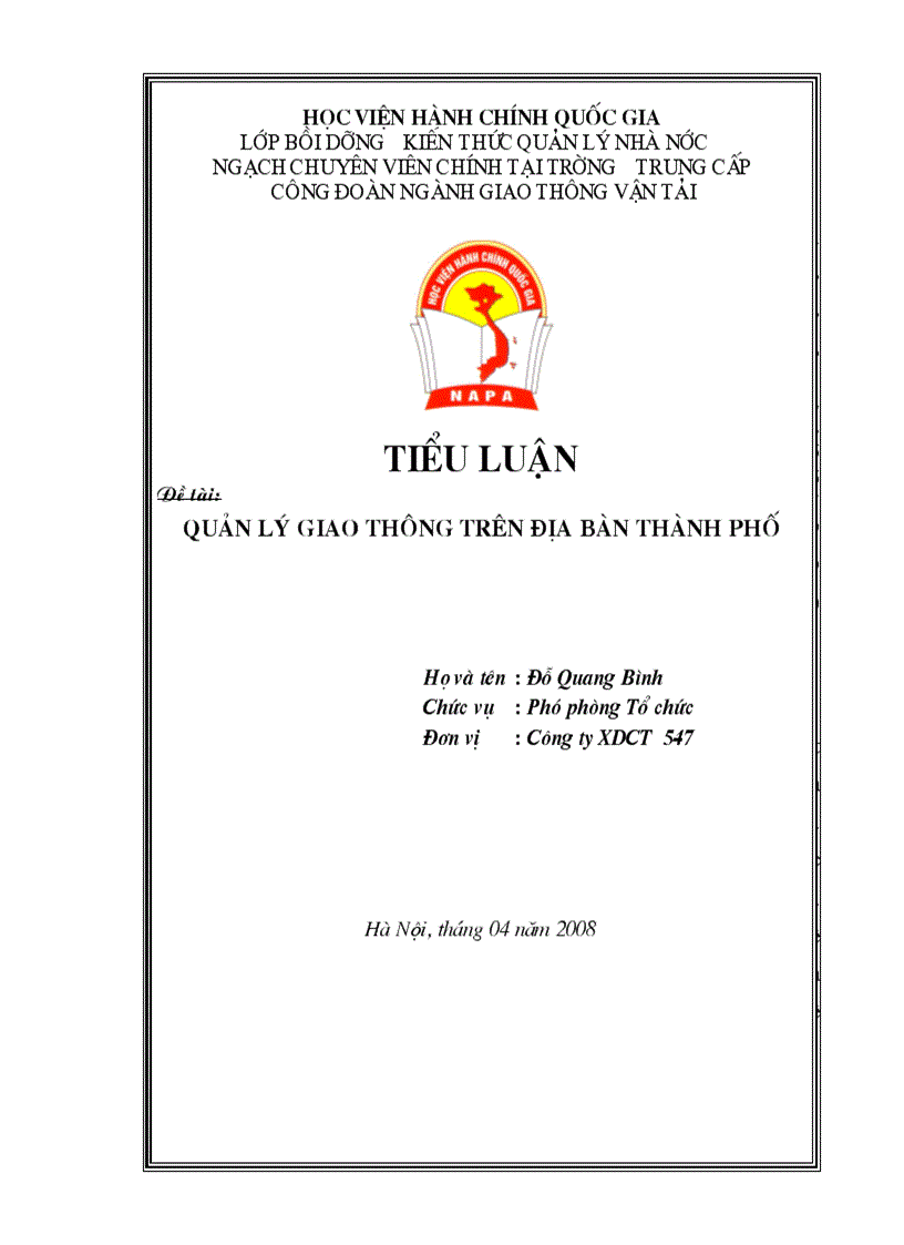 quản lý giao thông trên địa bàn thành phố