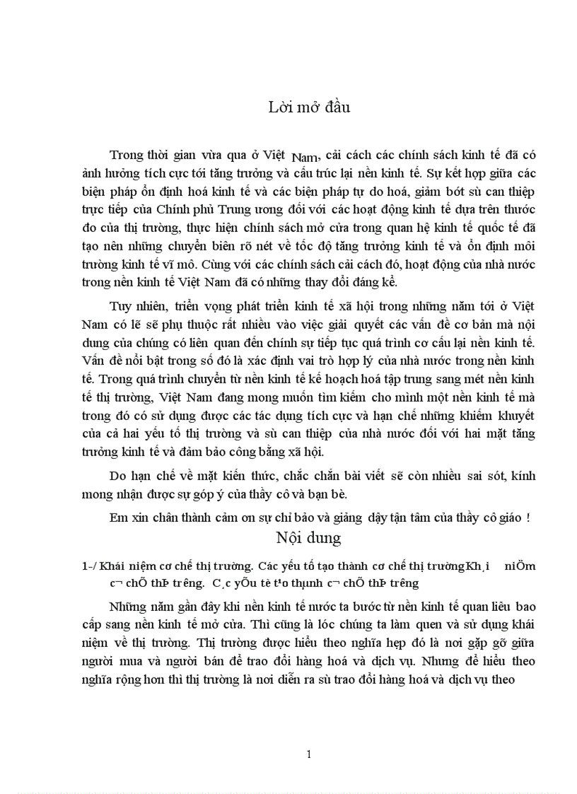 cơ chế thị trường các yếu tố tạo thành cơ chế thị trường 1