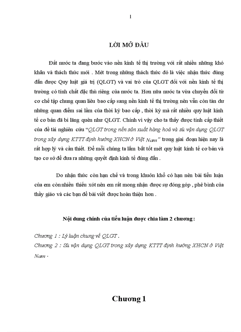 QLGT trong nền sản xuất hàng hoá và sự vận dụng QLGT trong xây dựng KTTT định hướng XHCN ở Việt Nam 1