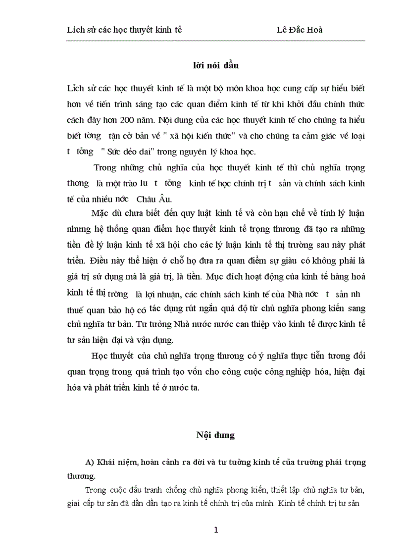 Những nội dung cơ bản của học thuyết kinh tế trọng thương