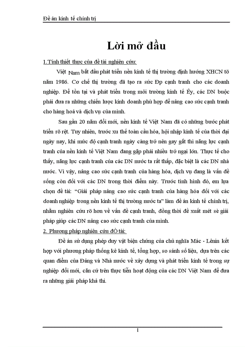 Giải pháp nâng cao sức cạnh tranh của hàng hóa đối với các doanh nghiệp trong nền kinh tế thị trường nước ta 1