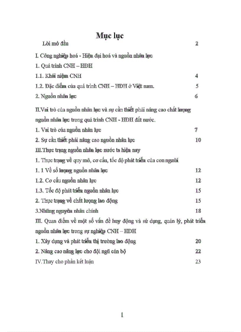 Nguồn nhân lực trong thời kỳ Công nghiệp hoá Hiện đại hoá đất nước Vai trò thực trạng và giải pháp 1