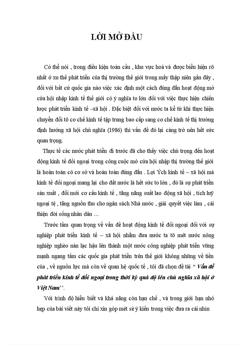 Vấn đề phát triển kinh tế đối ngoại trong thời kỳ quá độ lên chủ nghĩa xã hội ở Việt Nam 1