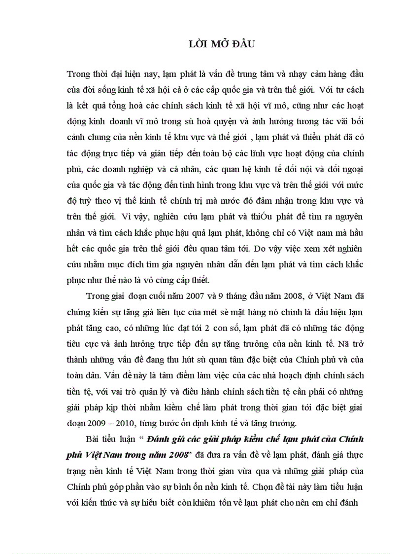 Đánh giá các giải pháp kiềm chế lạm phát của Chính phủ Việt Nam trong năm 2008