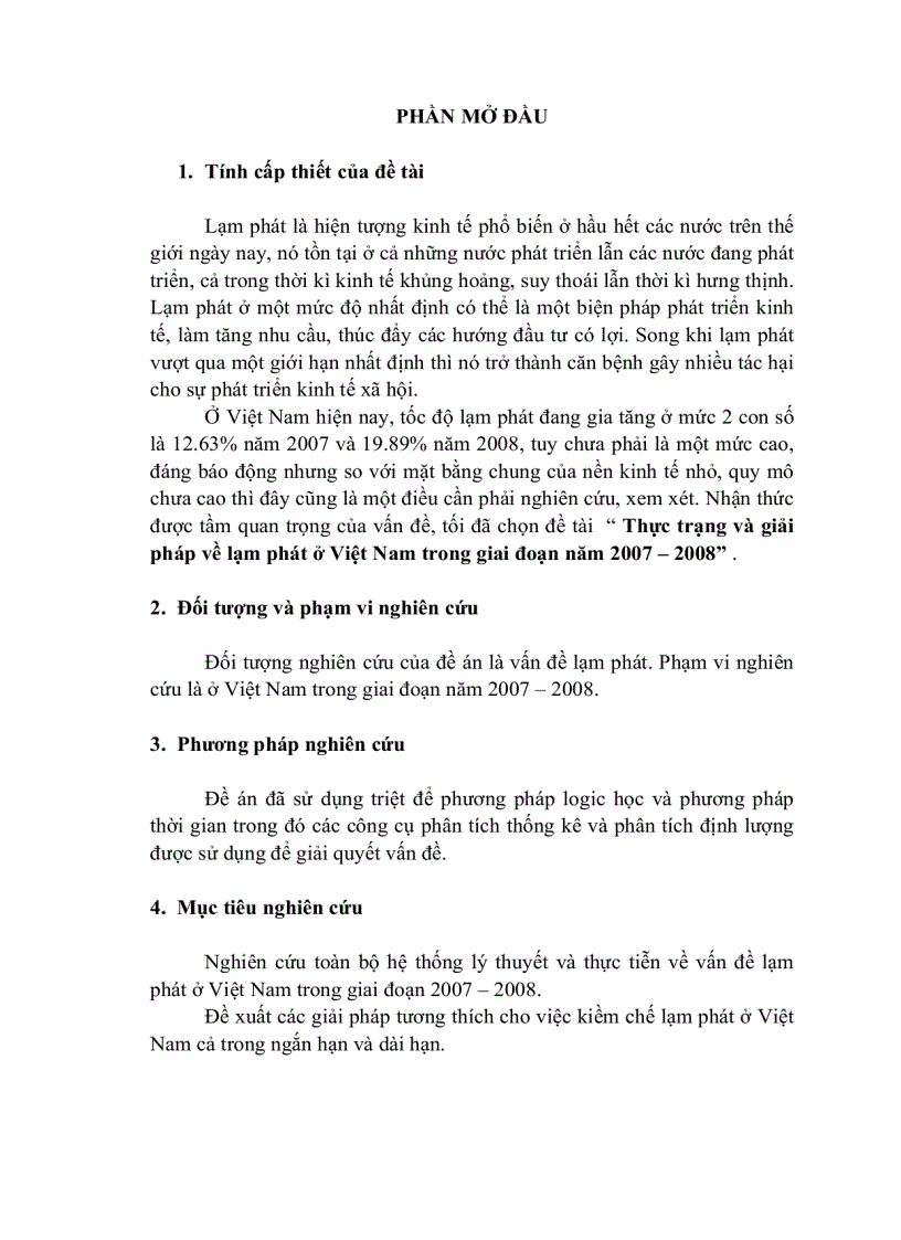Thực trạng và giải pháp về lạm phát ở Việt Nam trong giai đoạn năm 2007 – 2008