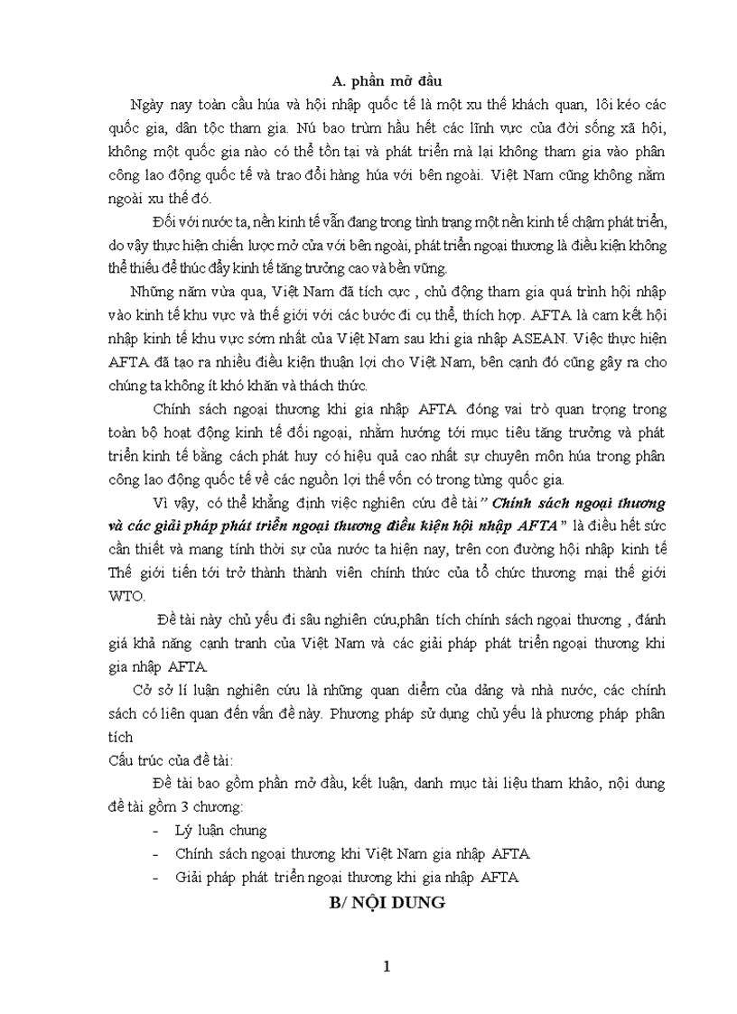 Chính sách ngoại thương và các giải pháp phát triển ngoại thương điều kiện hội nhập AFTA