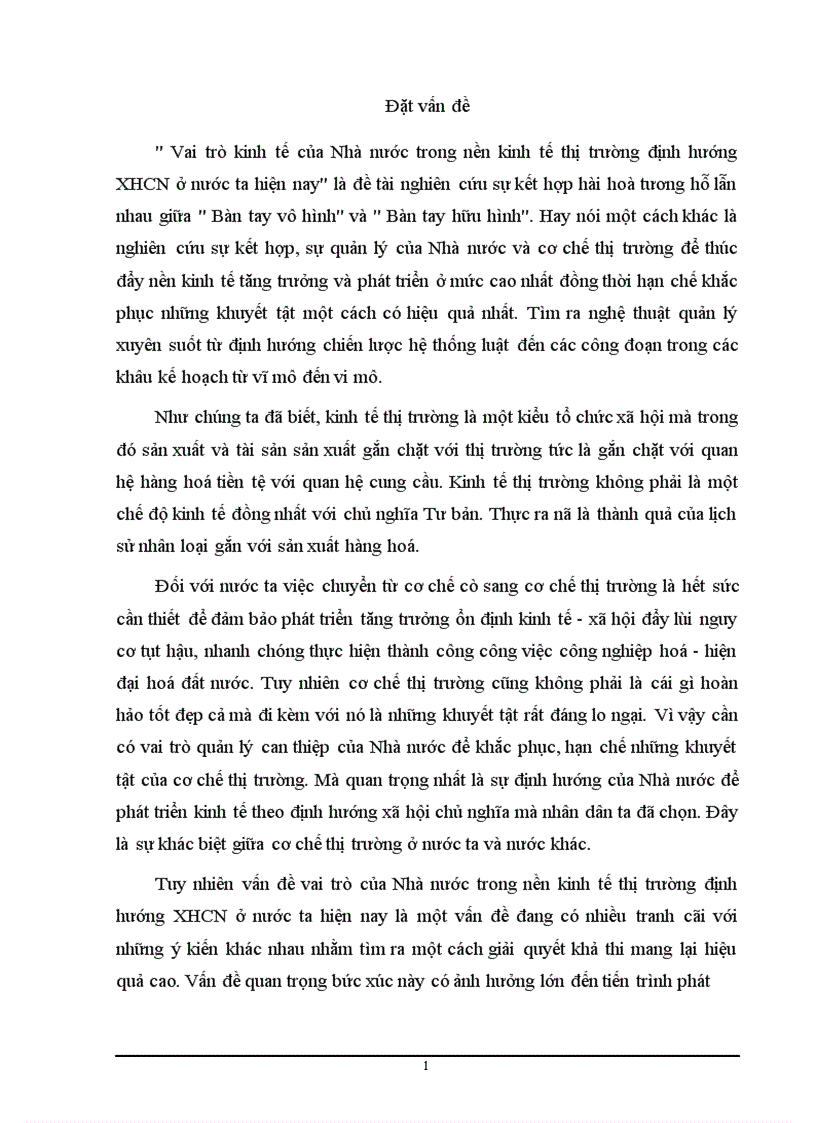 Vai trò kinh tế của nhà nước trong nền kinh tế thị trường định hướng xã hội chủ nghĩa ở nước ta hiện nay 1