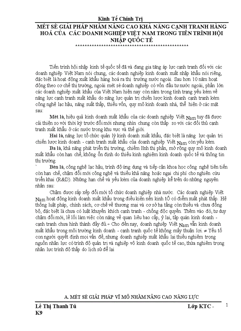 Một số giải pháp nhằm nâng cao khả năng cạnh tranh hàng hoá của các doanh nghiệp Việt Nam trong tiến trình hội nhập quốc tế 1