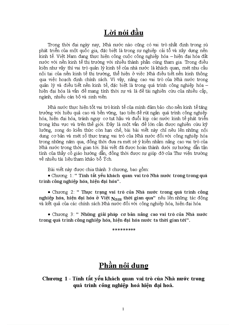 Thực trạng vai trò của Nhà nước trong quá trình công nghiệp hóa hiện đại hóa ở Việt Nam thời gian qua 1