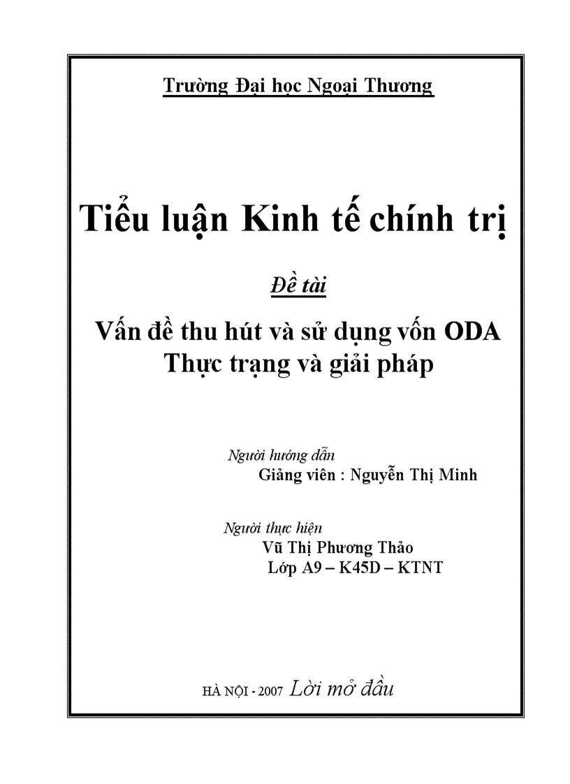 Vấn đề thu hút và sử dụng vốn ODA Thực trạng và giải pháp 1