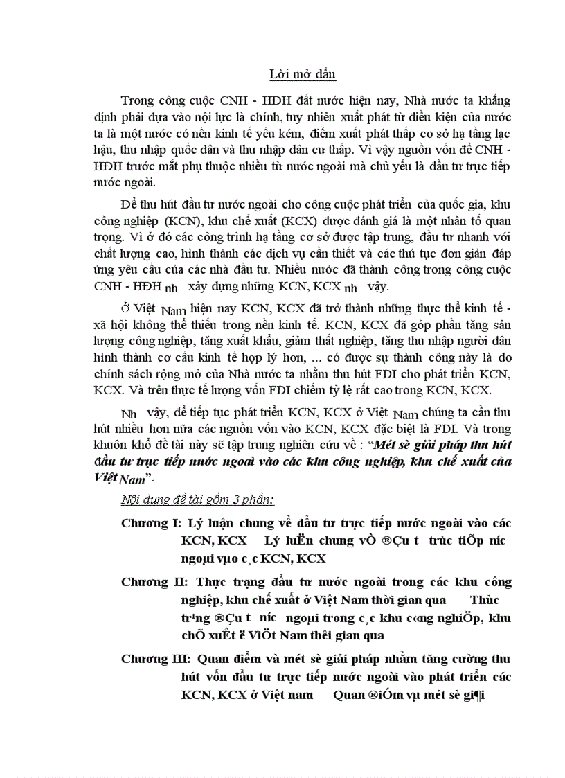 Một số giải pháp thu hút đầu tư trực tiếp nước ngoaì vào các khu công nghiệp khu chế xuất của Việt Nam