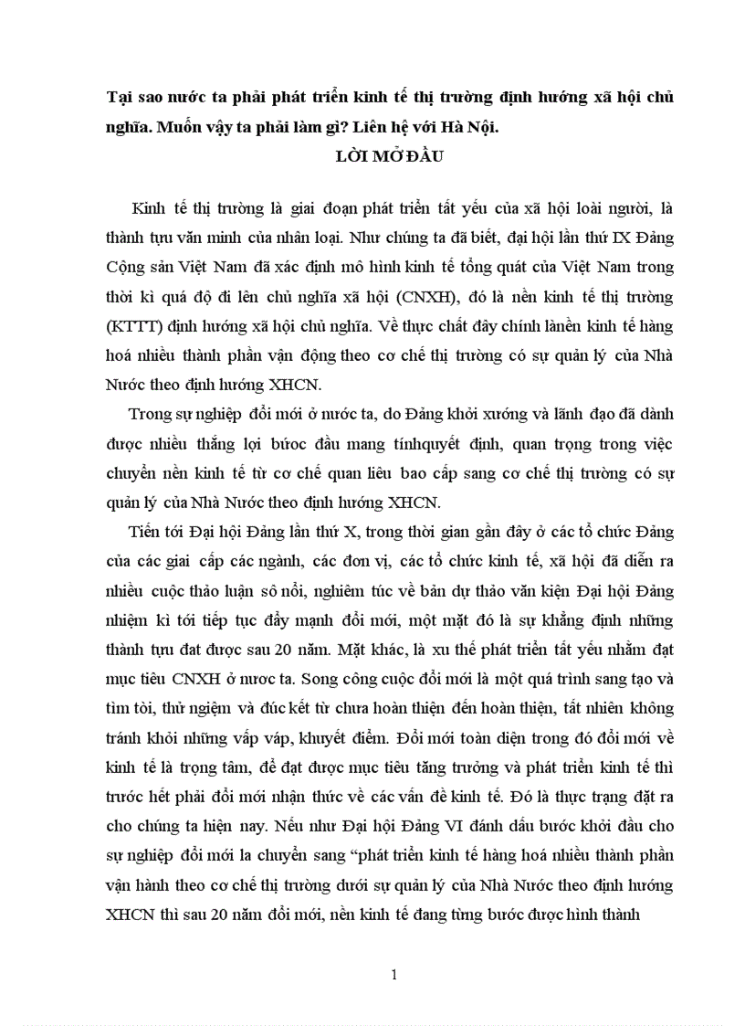 Thực trạng và các giảI pháp để phát triển KTTT định hướng XHCN ở Việt Nam thủ đô Hà Nội