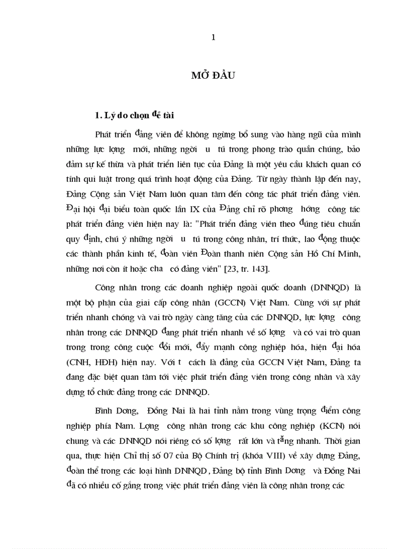 Công tác phát triển đảng viên trong công nhân các doanh nghiệp ngoài quốc doanh ở các tỉnh Bình Dương Đồng Nai giai đoạn hiện nay