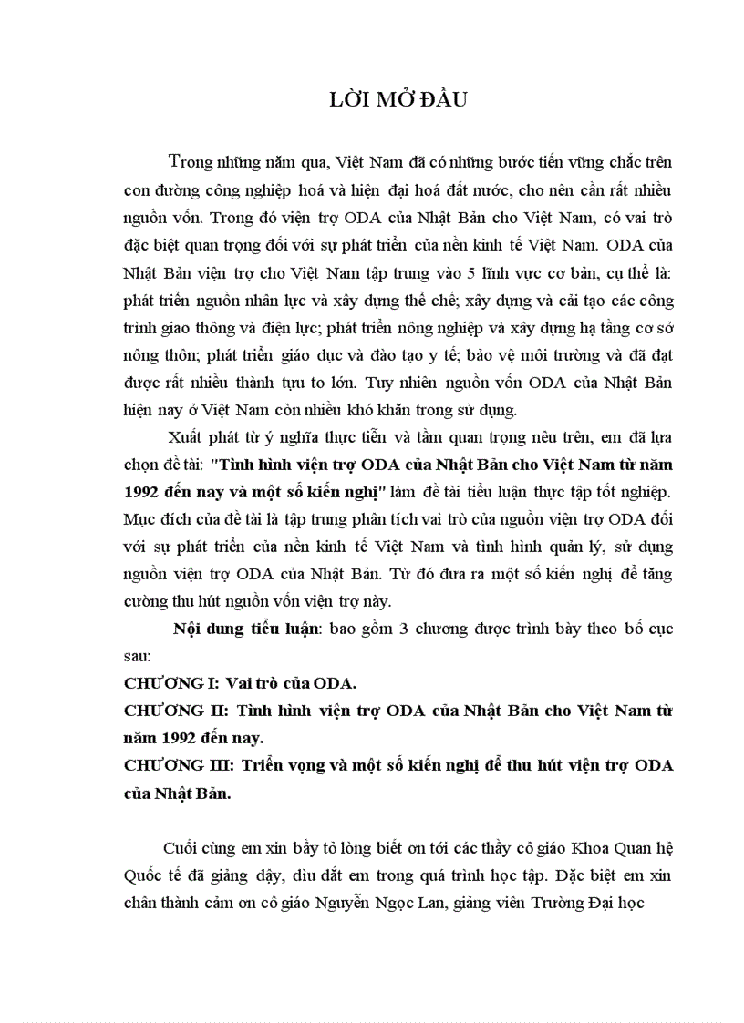 Tình hình viện trợ ODA của Nhật Bản cho Việt Nam từ năm 1992 đến nay và một số kiến nghị 1