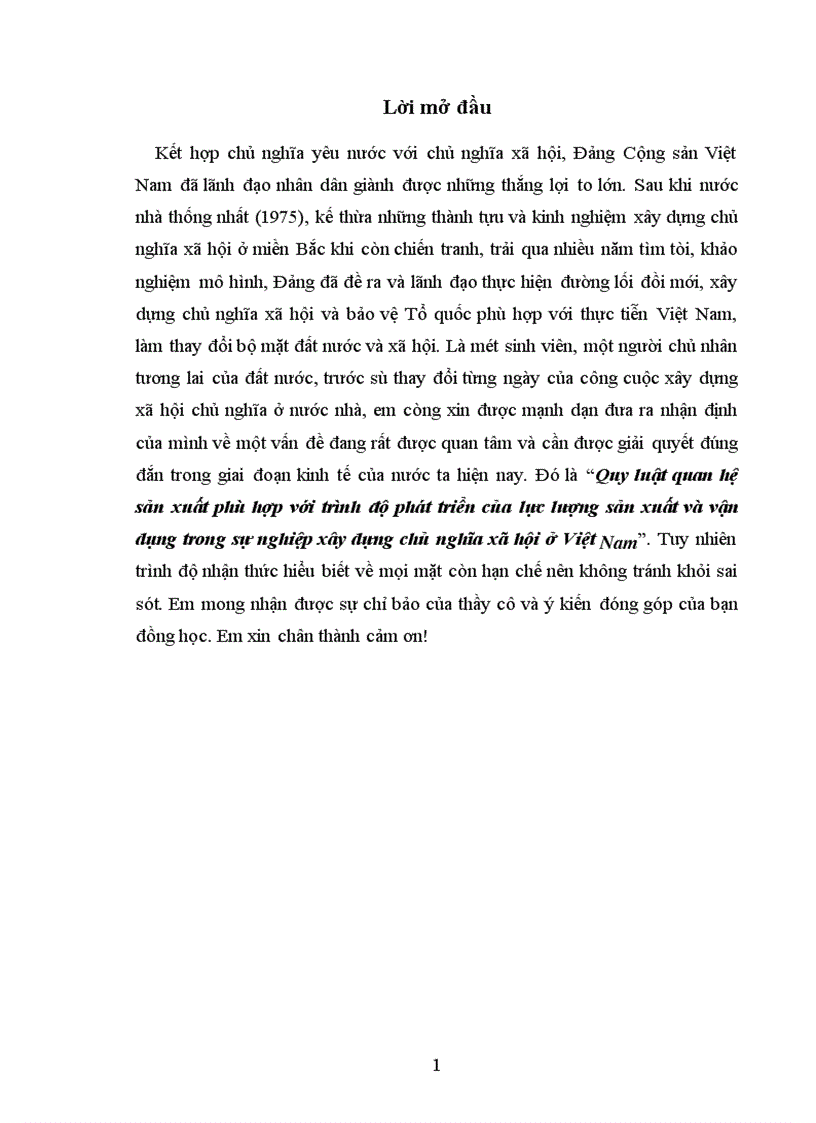 Quy luật quan hệ sản xuất phù hợp với trình độ phát triển của lực lượng sản xuất và vận dụng trong sự nghiệp xây dựng chủ nghĩa xã hội ở Việt Nam 1