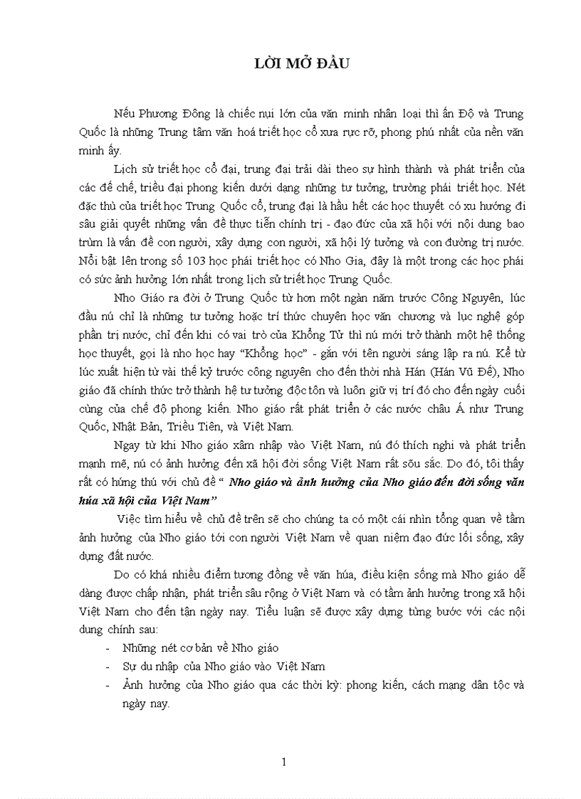 Nho giáo và ảnh hưởng của Nho giáo đến đời sống văn hóa xã hội của Việt Nam 1