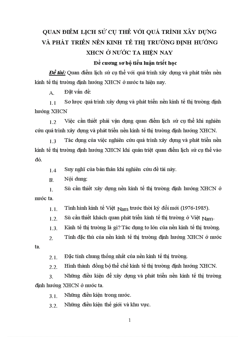 Quan điểm lịch sử cụ thể với quá trình xây dựng và phát triển nền kinh tế thị trường định hướng XHCN ở nước ta hiện nay 1